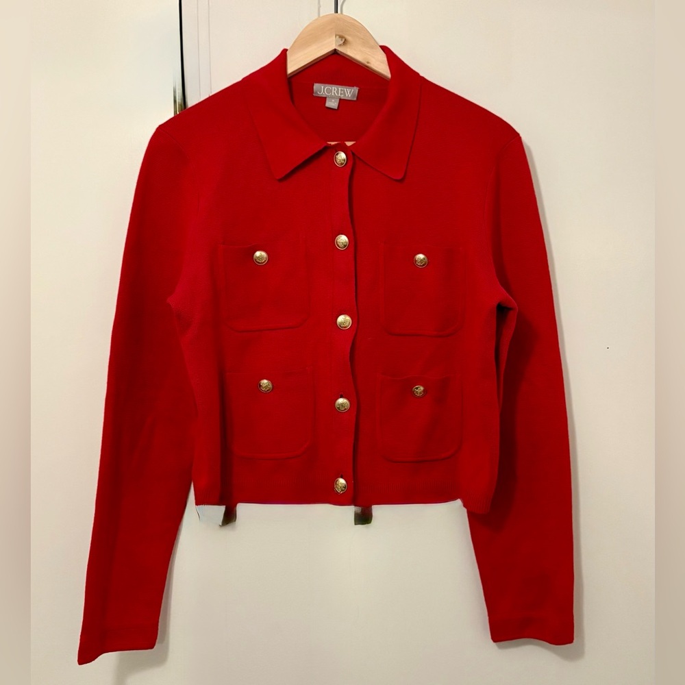 J. Crew Women's Scarlet Sweater Jacket with Gold Buttons